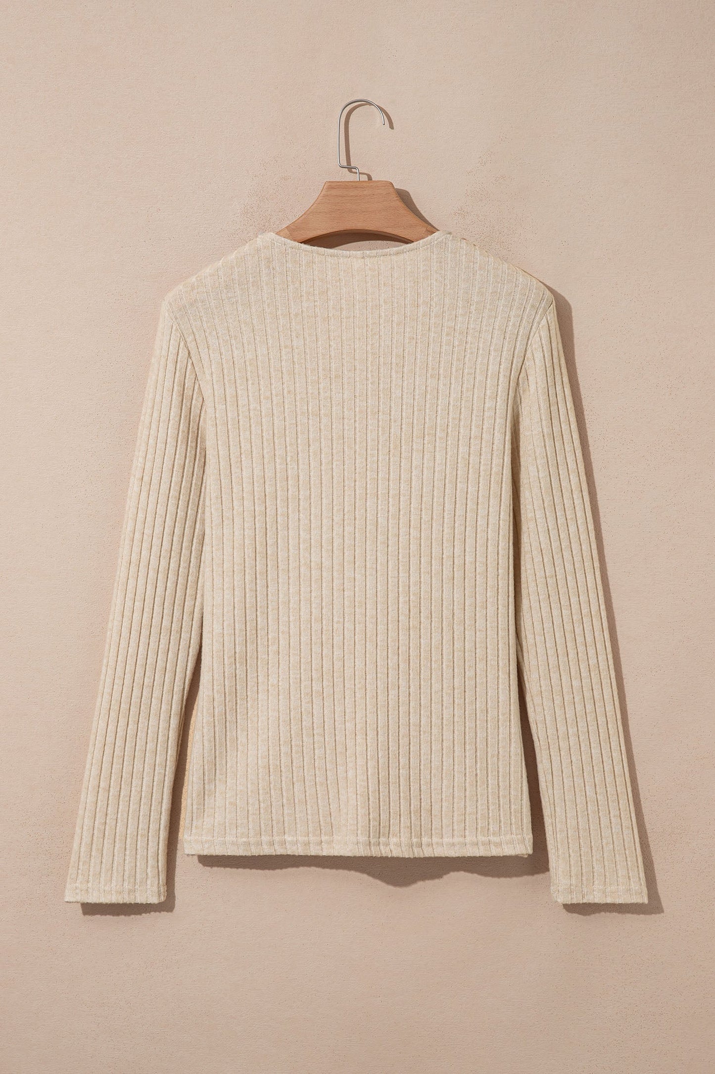 Solid Ribbed Knit Cowl Neck Long Sleeve Top