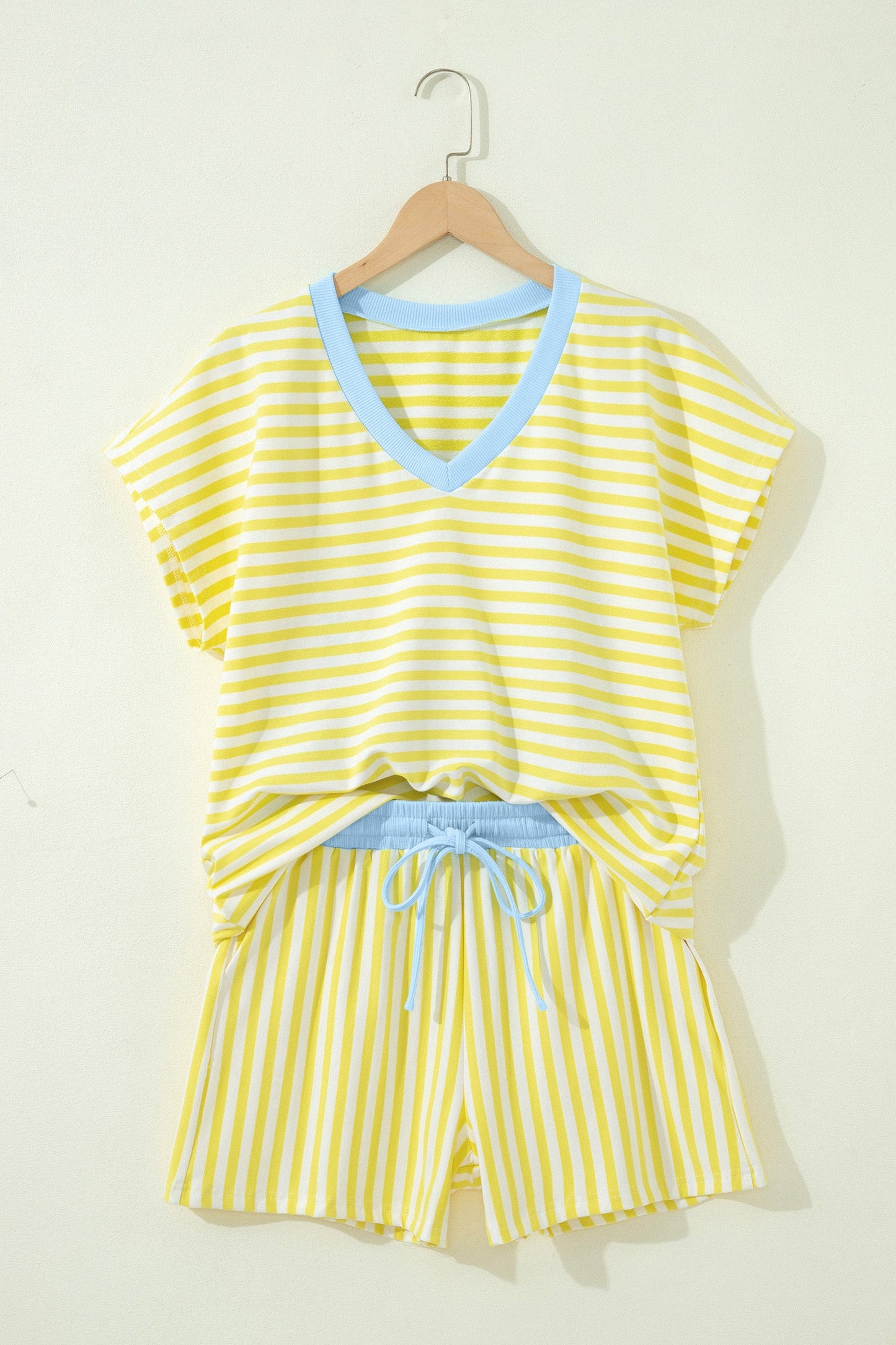 Stripe Colorblock V-Neck Tee & Drawstring Short Set