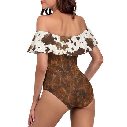 Leather & Hide Off-Shoulder Ruffle One-Piece Swimsuit