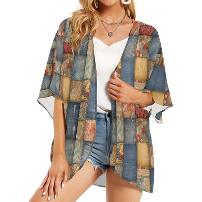 Patchwork Swimwear Cover-up Women's Kimono Chiffon Cover Up (Model H51)