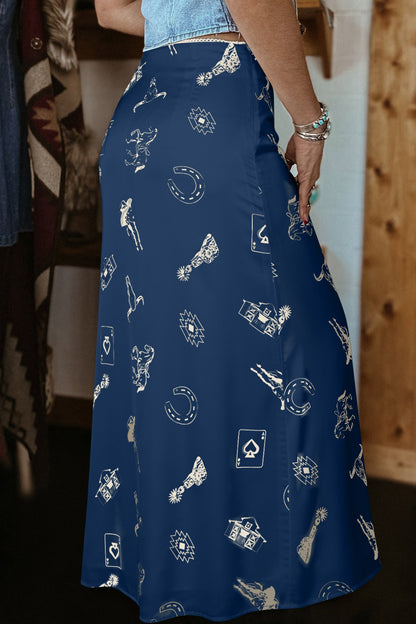 Western Lace Trim High Waist Maxi Skirt