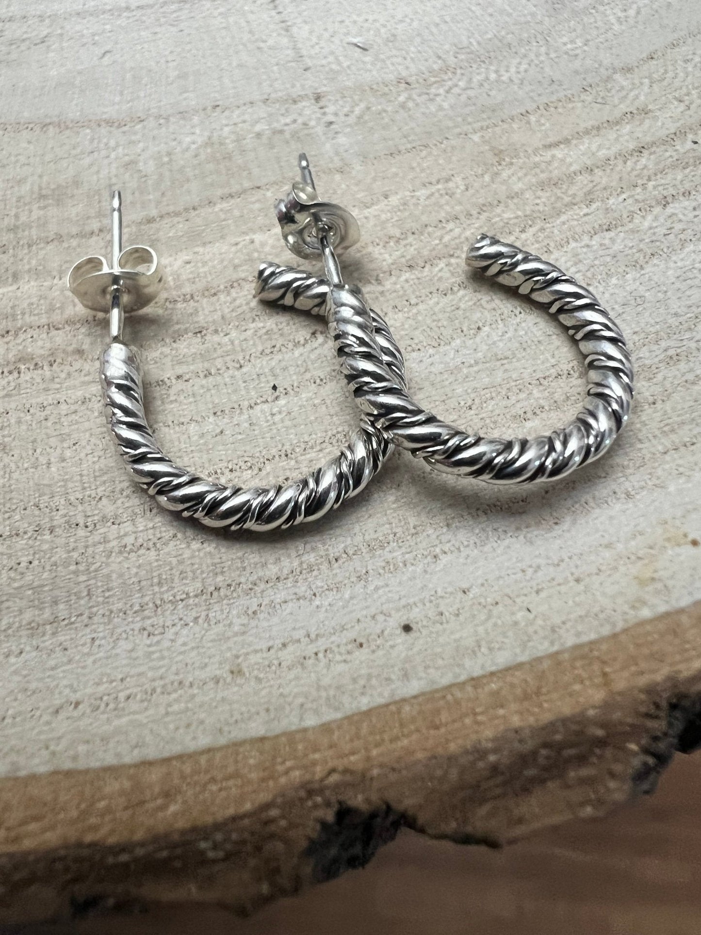 Elaine Tahe Navajo Sterling Silver Hoop Earrings — 5/8" × 1/8" (Listing #2)