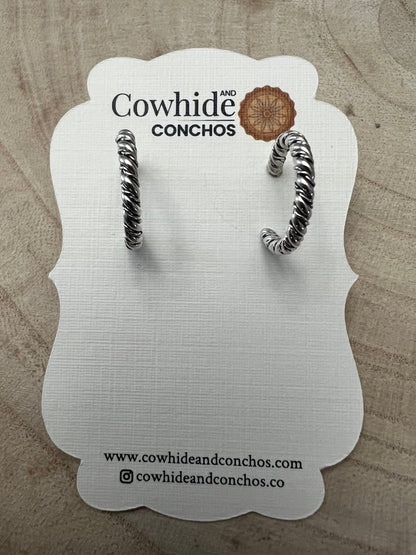 Elaine Tahe Navajo Sterling Silver Hoop Earrings — 5/8" × 1/8" (Listing #2)