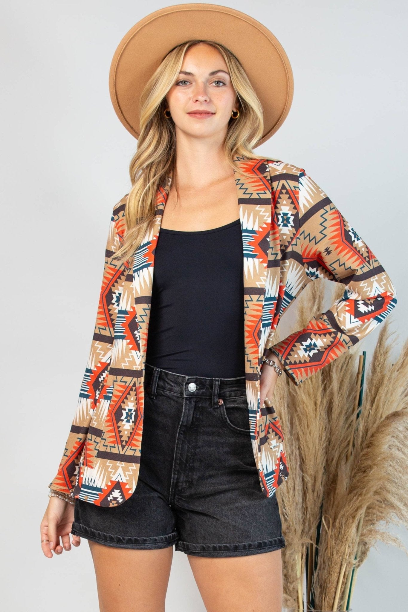 Avery "Ella" Aztec Print Western Blazer — Bold Aztec Design with Functional Pocket (medium remaining)