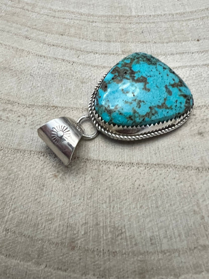 Ernest Hawthorne Navajo Sterling Silver Pendant with Egyptian Turquoise — 1 1/2" × 3/4" (Hallmarked)