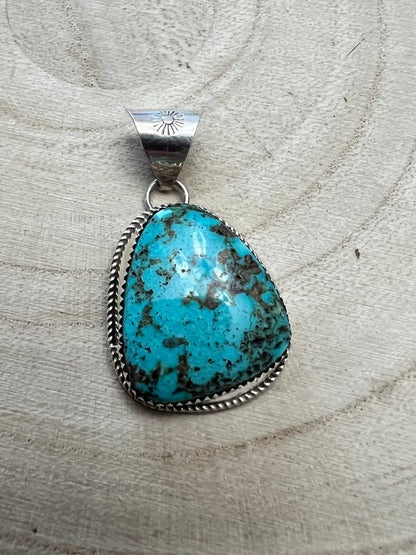 Ernest Hawthorne Navajo Sterling Silver Pendant with Egyptian Turquoise — 1 1/2" × 3/4" (Hallmarked)