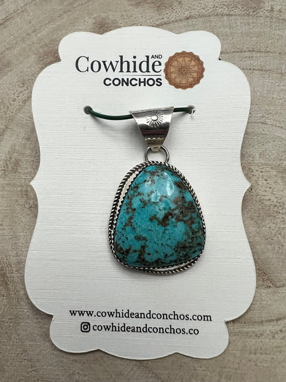 Ernest Hawthorne Navajo Sterling Silver Pendant with Egyptian Turquoise — 1 1/2" × 3/4" (Hallmarked)