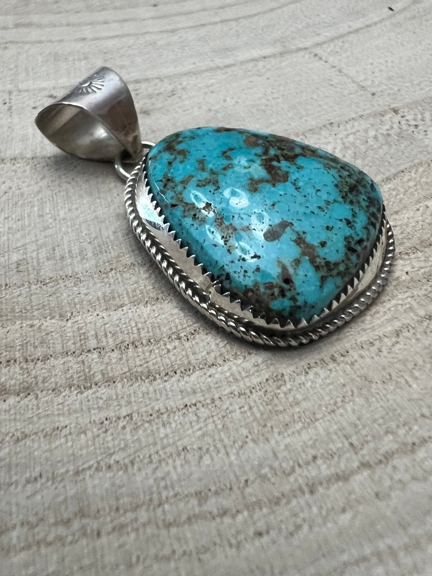 Ernest Hawthorne Navajo Sterling Silver Pendant with Egyptian Turquoise — 1 1/2" × 3/4" (Hallmarked)