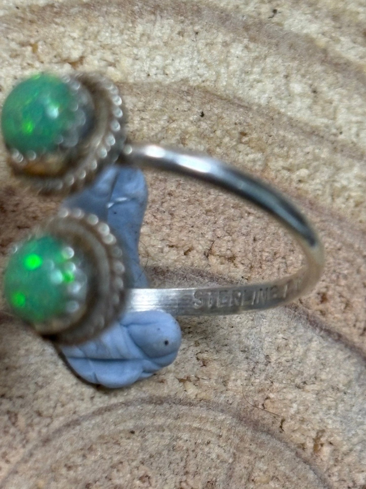 Esther White Navajo Sterling Silver Green Opalite Adjustable Ring