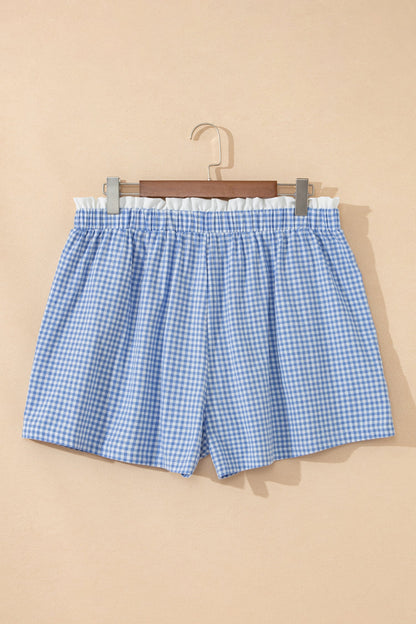 Plus Size Gingham Plaid Ruffle Contrast Trim Shorts