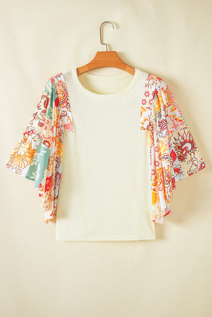 Boho Floral Patchwork Batwing Sleeve Blouse