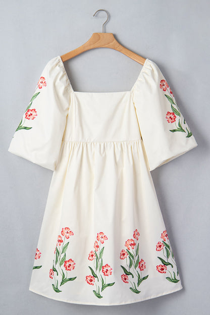 Floral Puff Sleeve Babydoll Dress