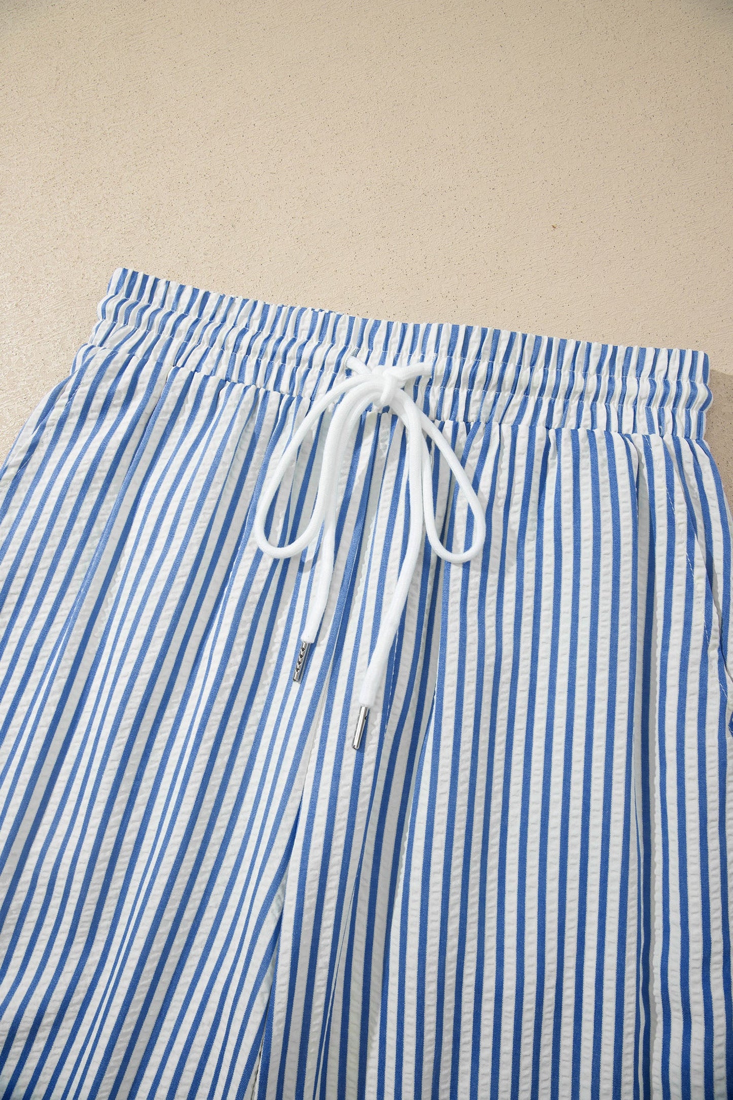 Stripe Drawstring Elastic Waist Wide Leg Pants