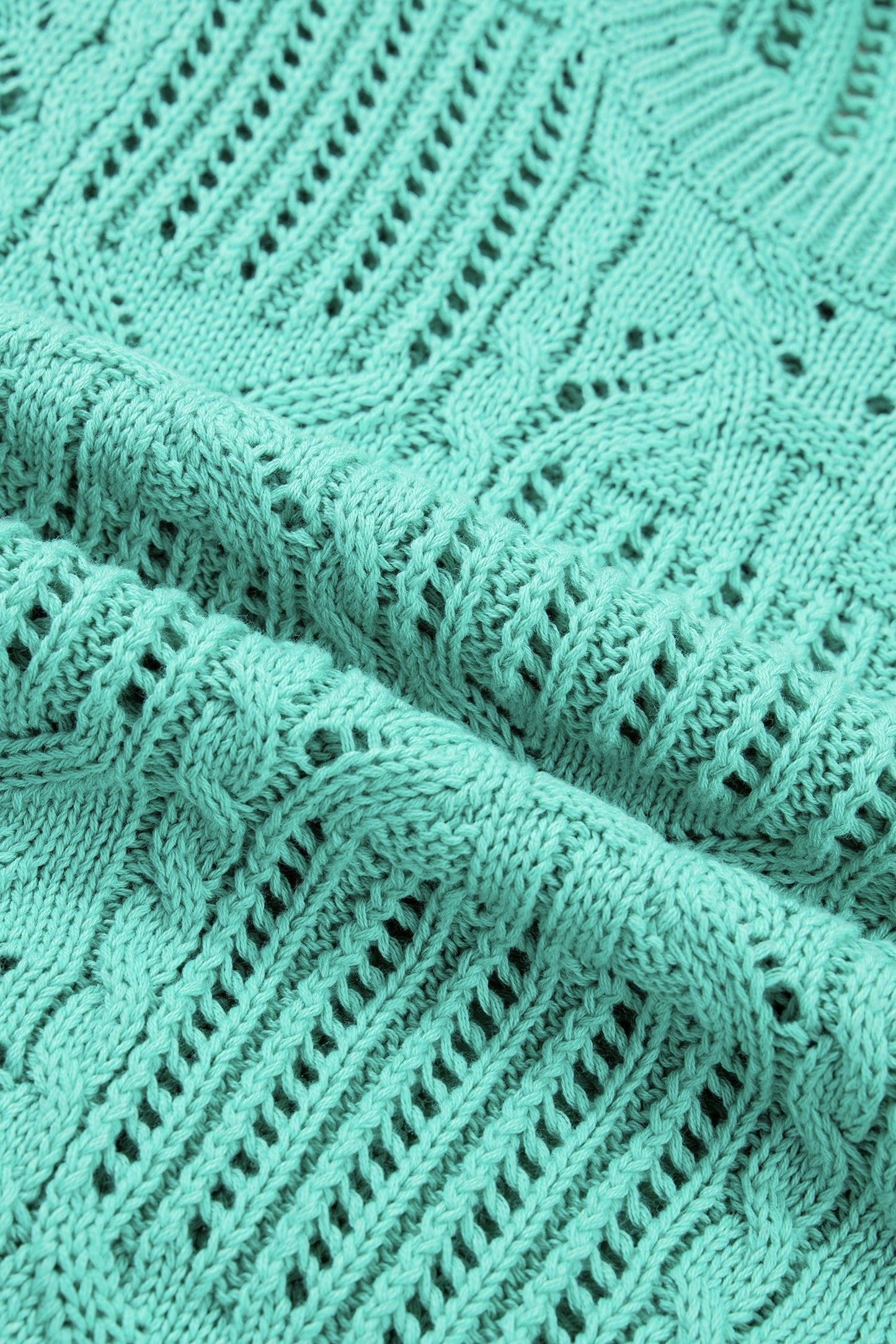 Pointelle Knit Scallop Trim Short Sleeve Sweater