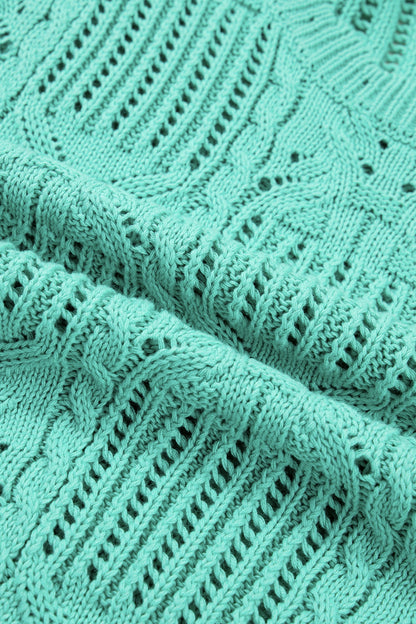 Pointelle Knit Scallop Trim Short Sleeve Sweater