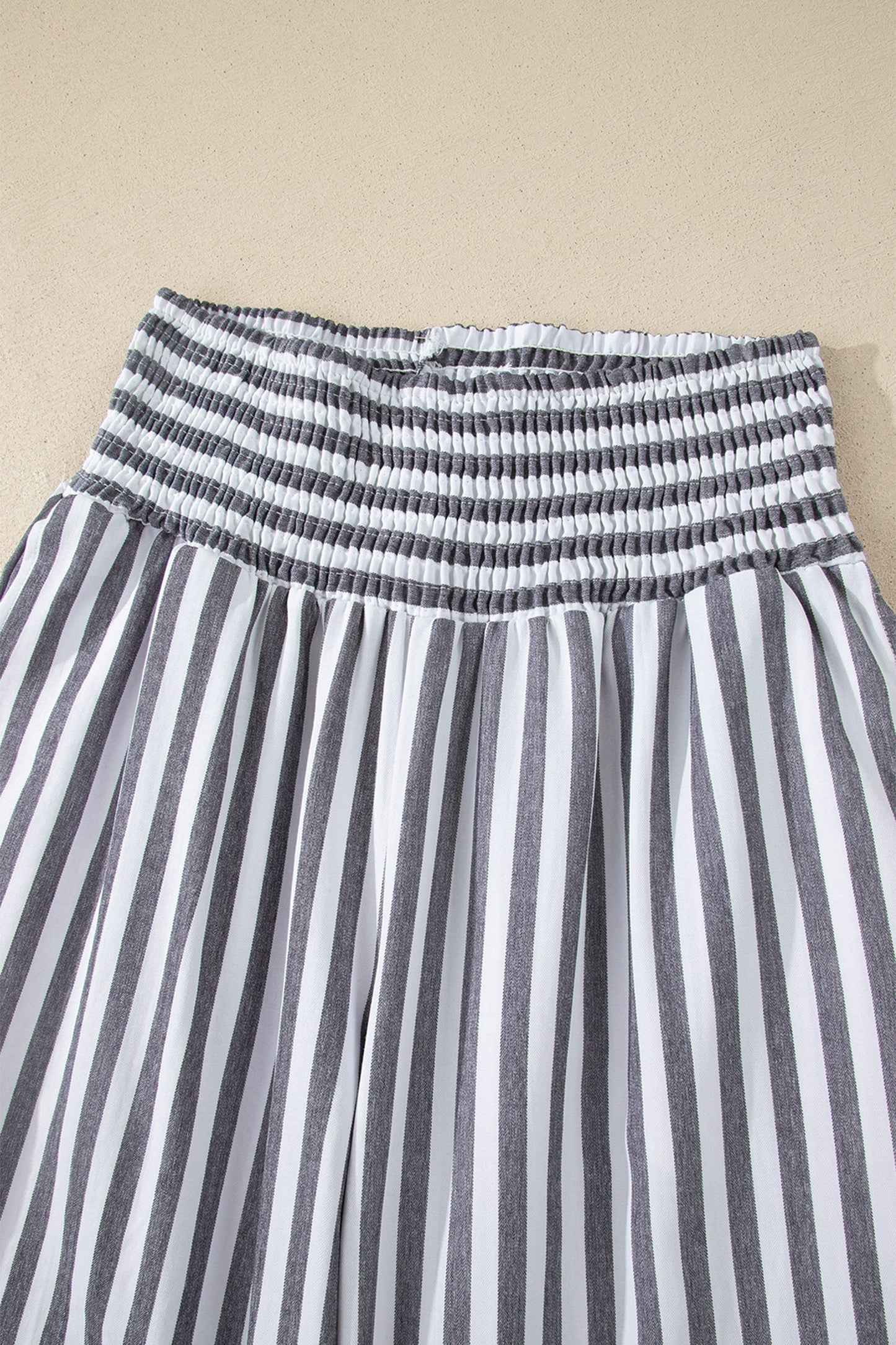 Stripe Shirred High Waist Wide Leg Pants