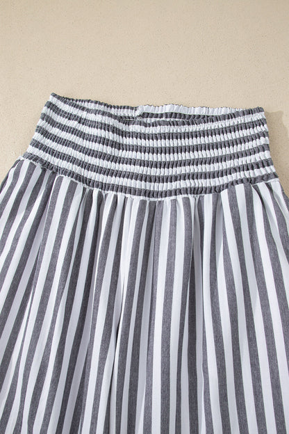 Stripe Shirred High Waist Wide Leg Pants
