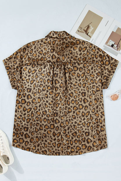 Plus Size Leopard Dolman Sleeve Buttoned Shirt