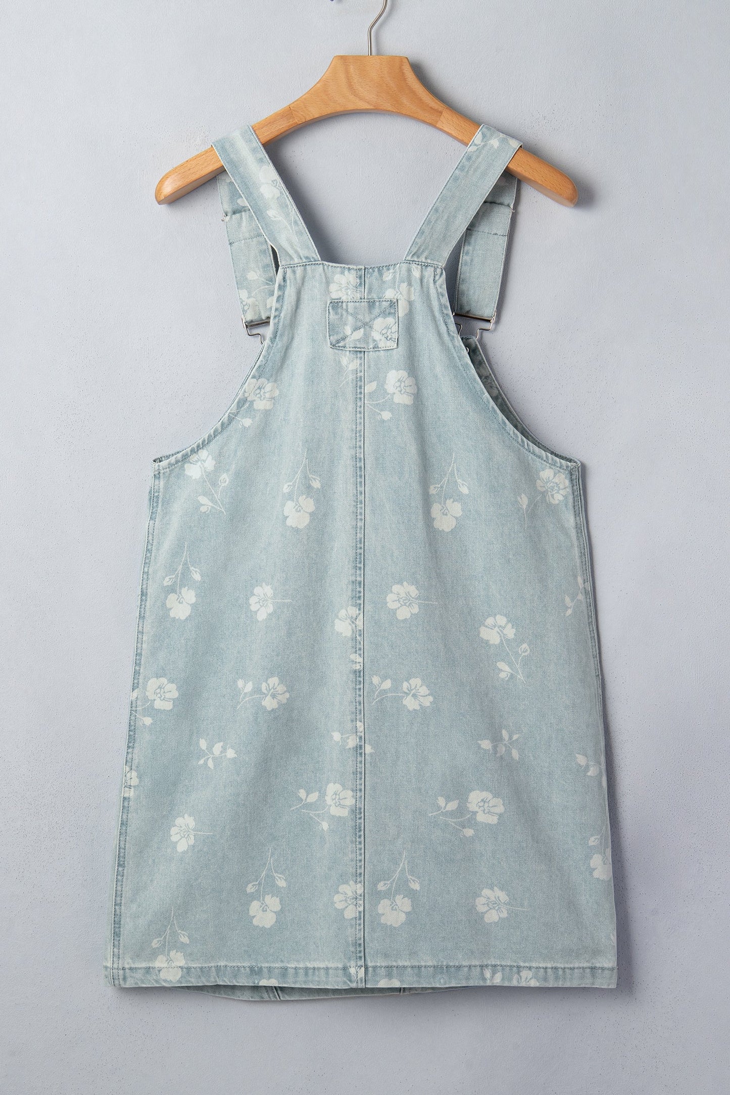 Floral Denim Patch Pocket Overall Mini Dress
