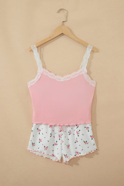 Floral Ribbed Crop Top & Shorts Lounge Set