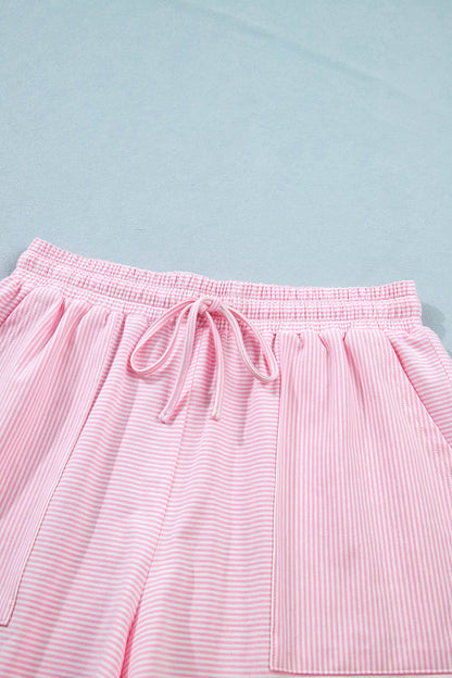 Stripe Oversized Tee & Drawstring Shorts Set