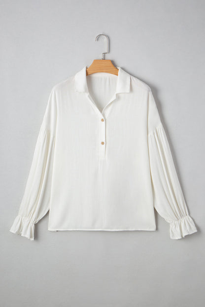 Solid Collared Drop Shoulder Puff Long Sleeve Shirt