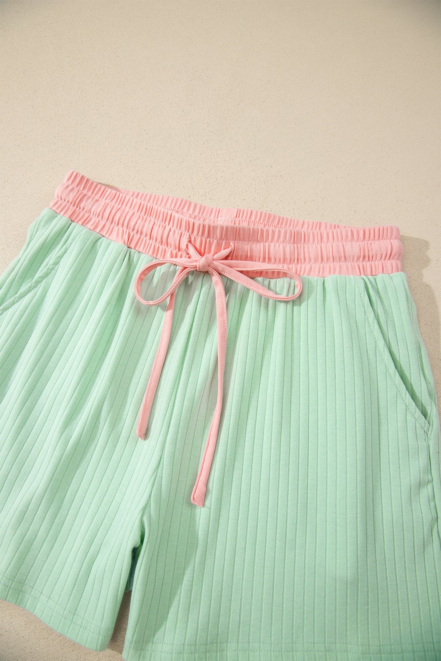 Colorblock Trim Ribbed Top & Shorts Set
