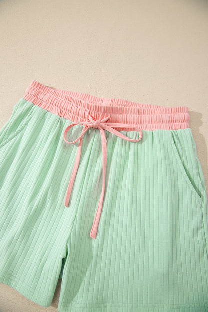 Colorblock Trim Ribbed Top & Shorts Set