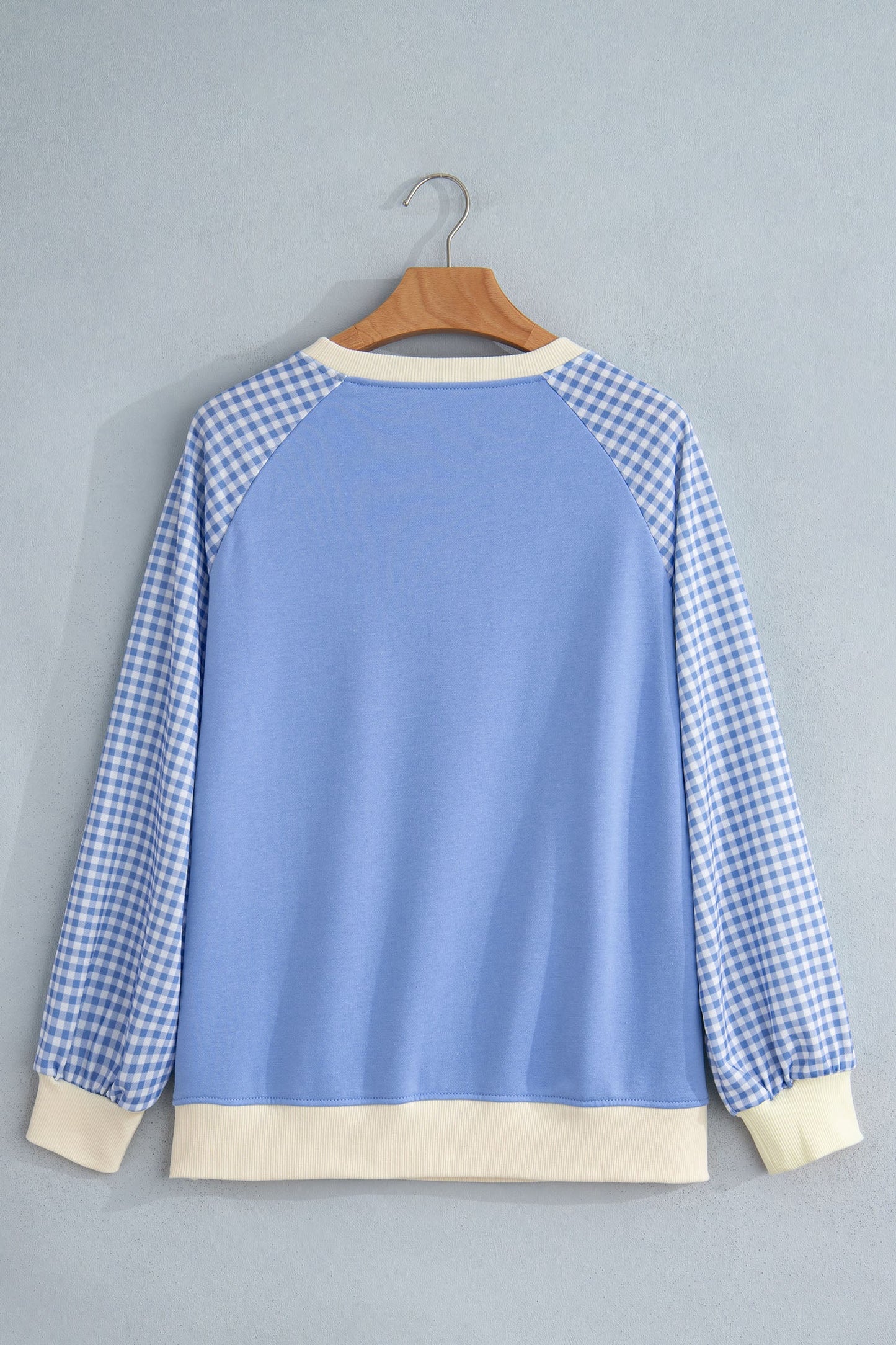 Gingham Colorblock Long Sleeve Raglan Pullover Sweatshirt