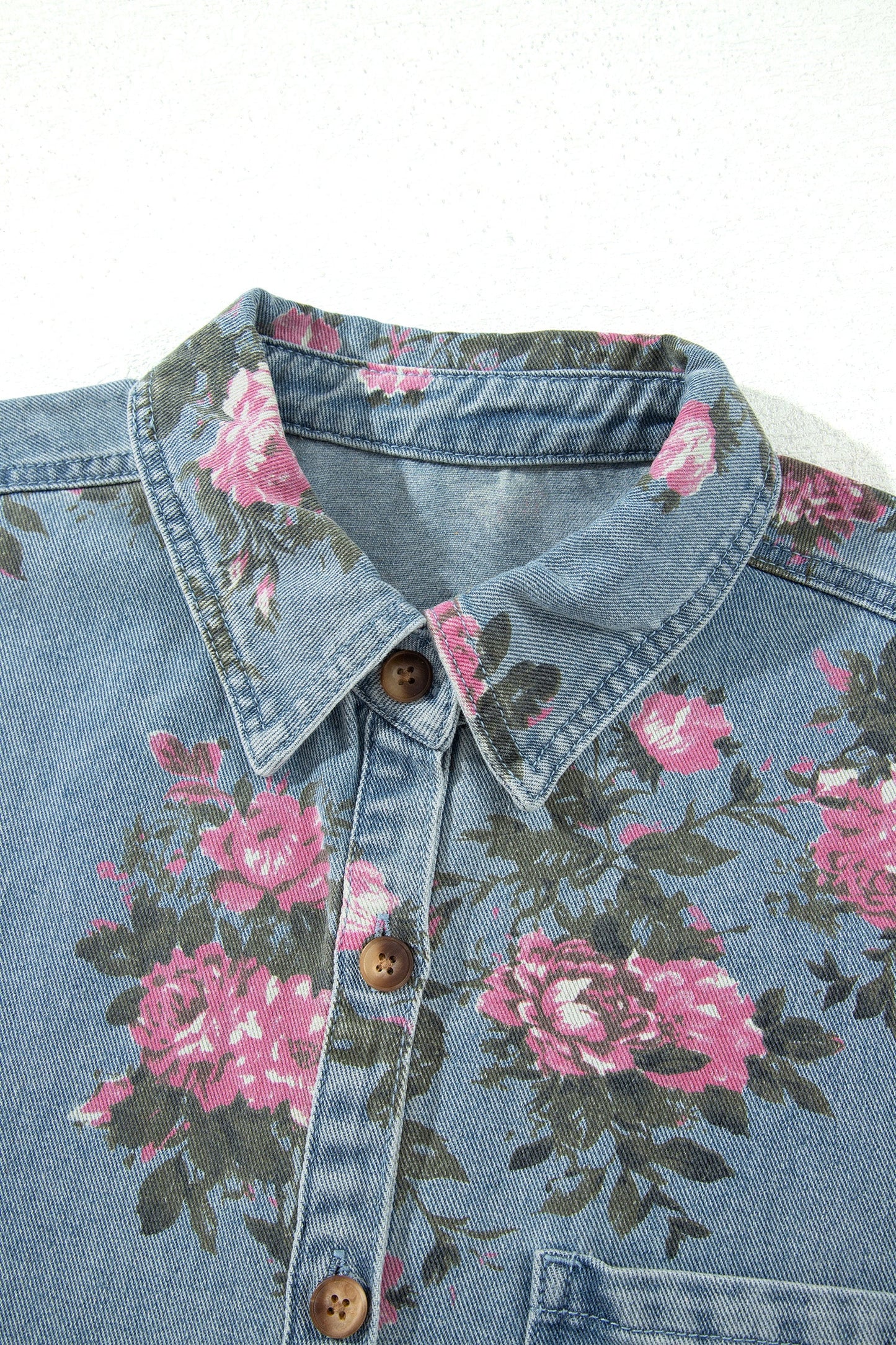 Floral Denim Raw Seam Ruffle Hem Jacket