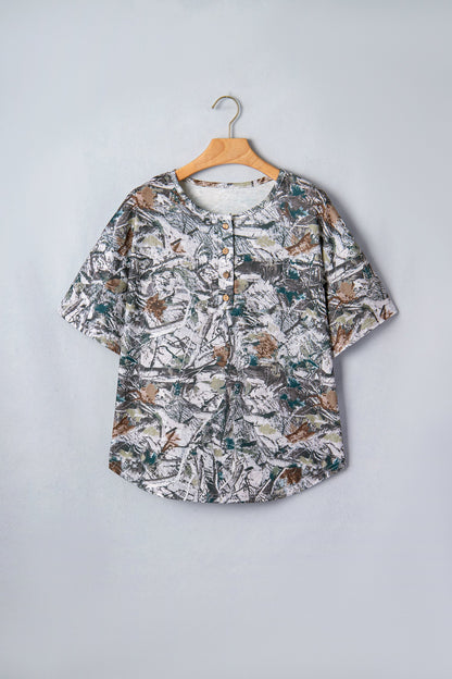 Woodland Camo Henley Tunic T-Shirt