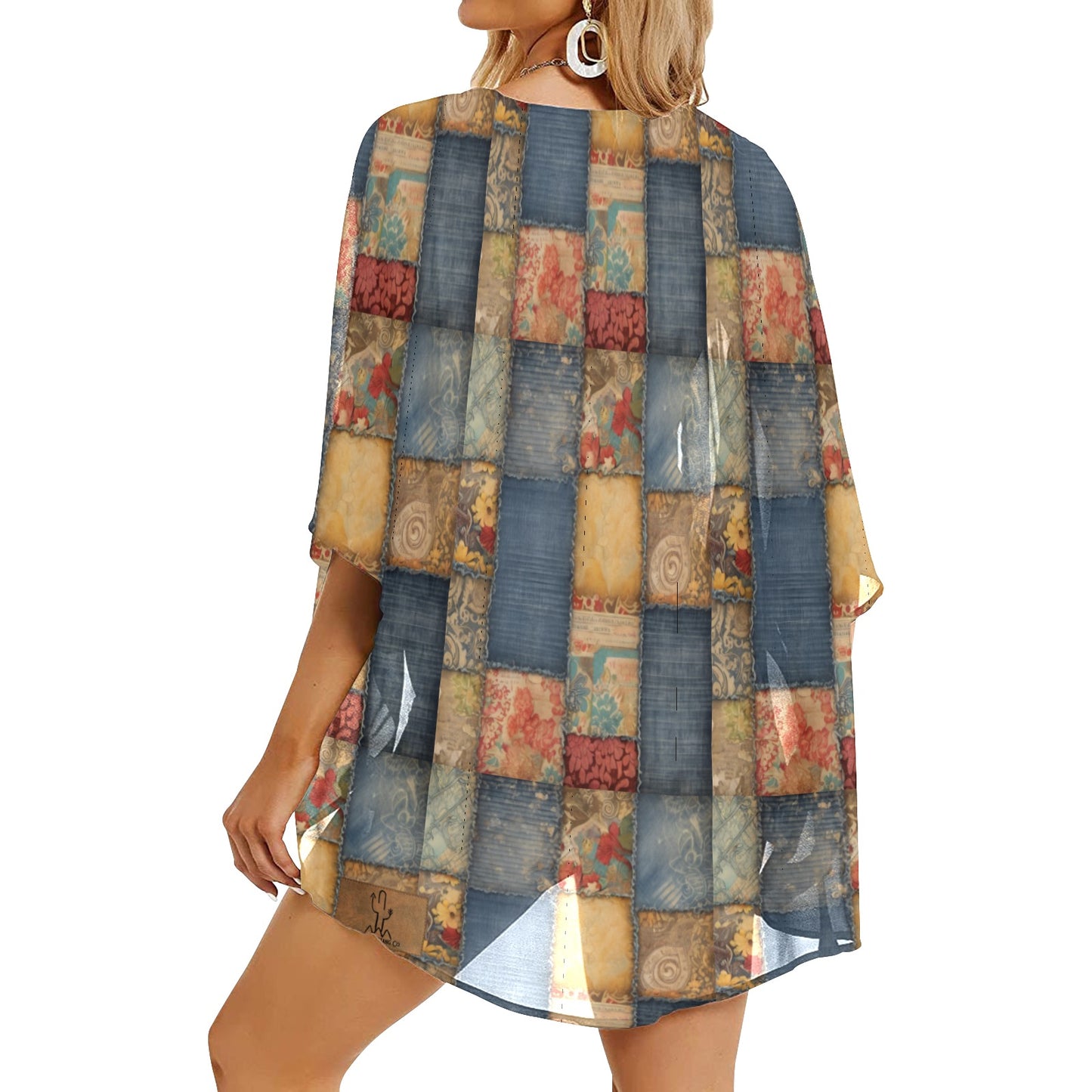 Patchwork Swimwear Cover-up Women's Kimono Chiffon Cover Up (Model H51)