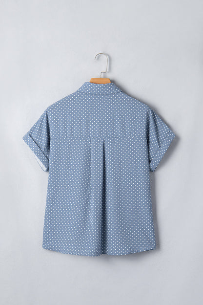 Polka Dot Cuffed Short Sleeve Buttoned Shirt