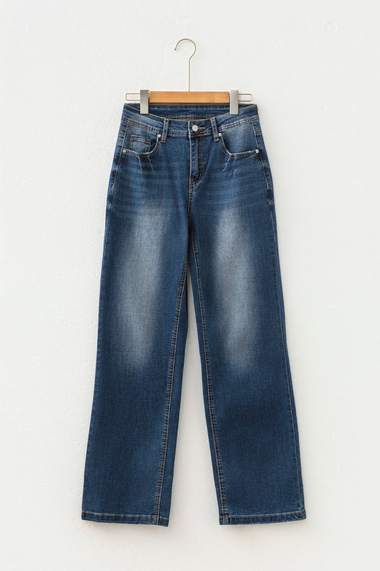 Acid Washed Straight Leg Full Length Jeans