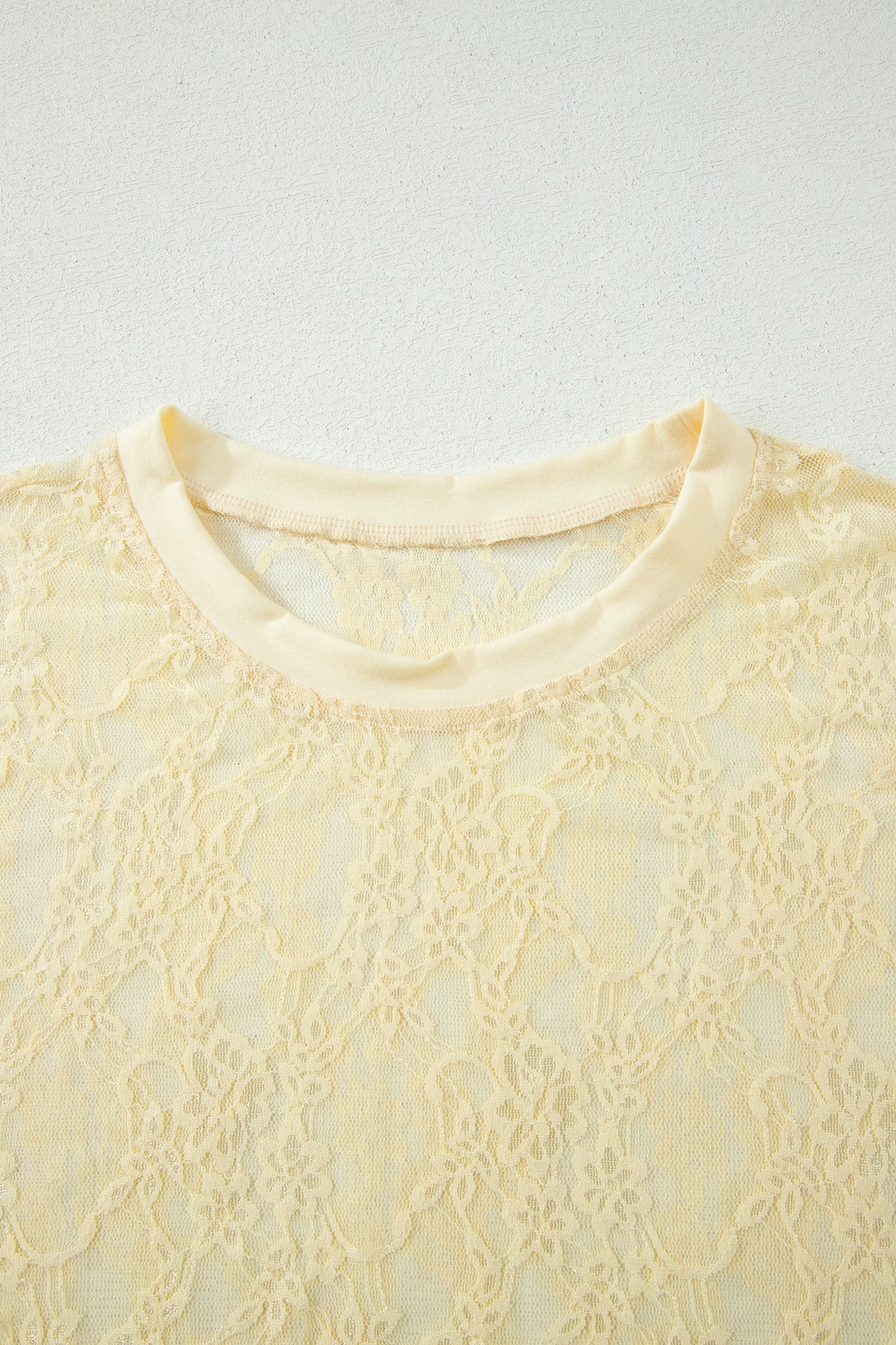 Solid Sheer Lace Short Sleeve Boxy Tee