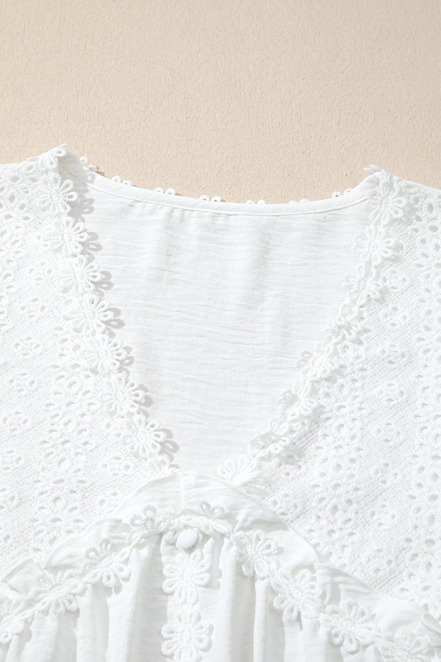 Solid Floral Guipure Lace Frilled Long Sleeve Blouse