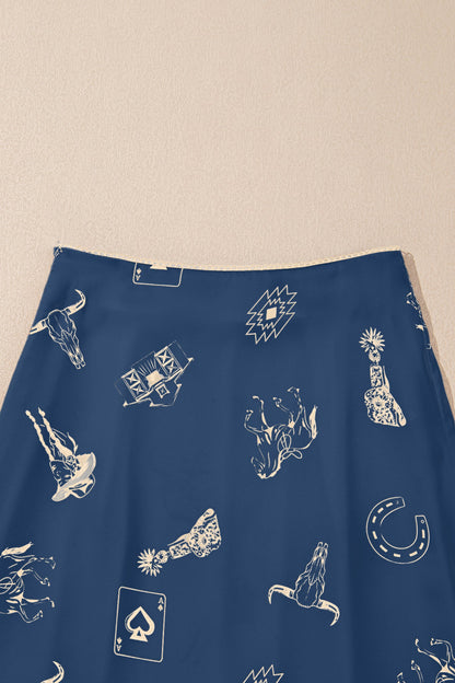 Western Lace Trim High Waist Maxi Skirt