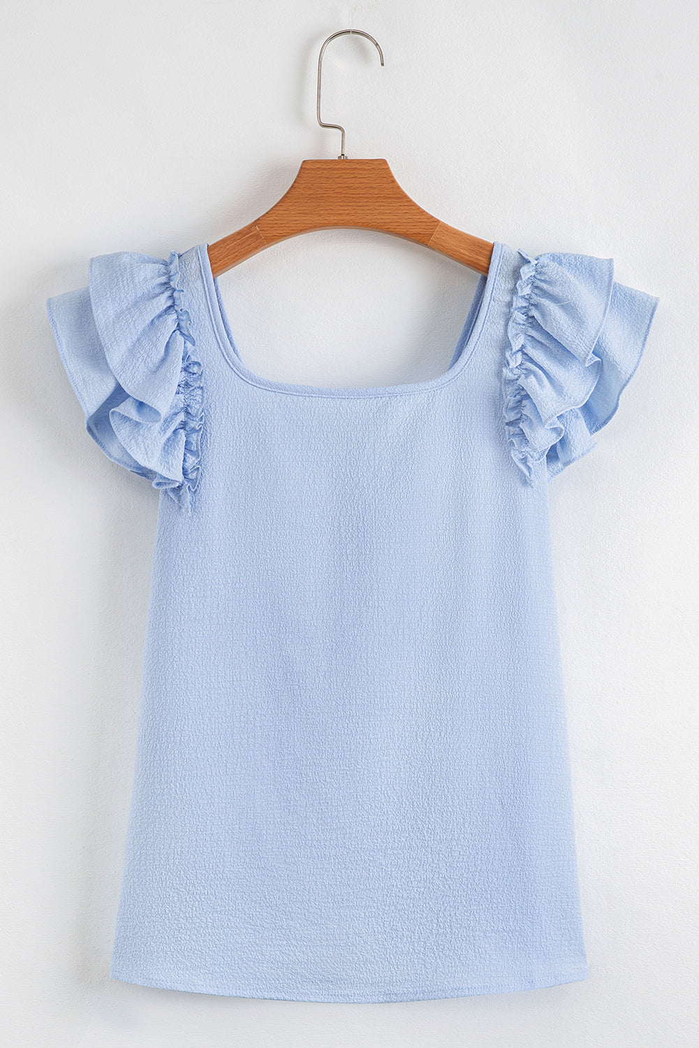 Textured Bow Back Frilled Butterfly Sleeve Blouse