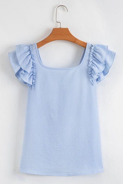 Textured Bow Back Frilled Butterfly Sleeve Blouse