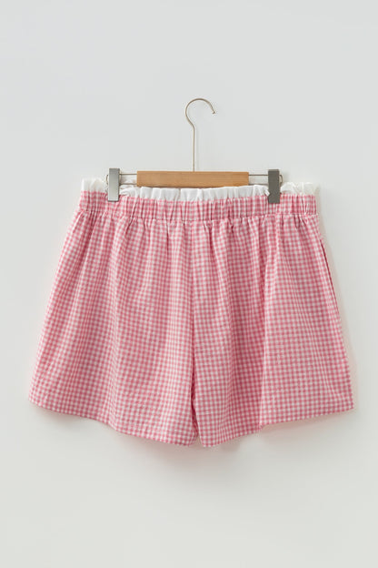 Plus Size Gingham Plaid Ruffle Contrast Trim Shorts