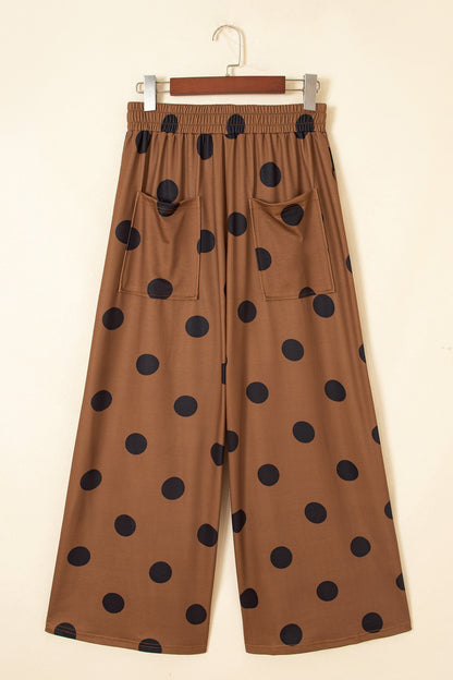 Polka Dot Elastic Waist Wide Leg Pants