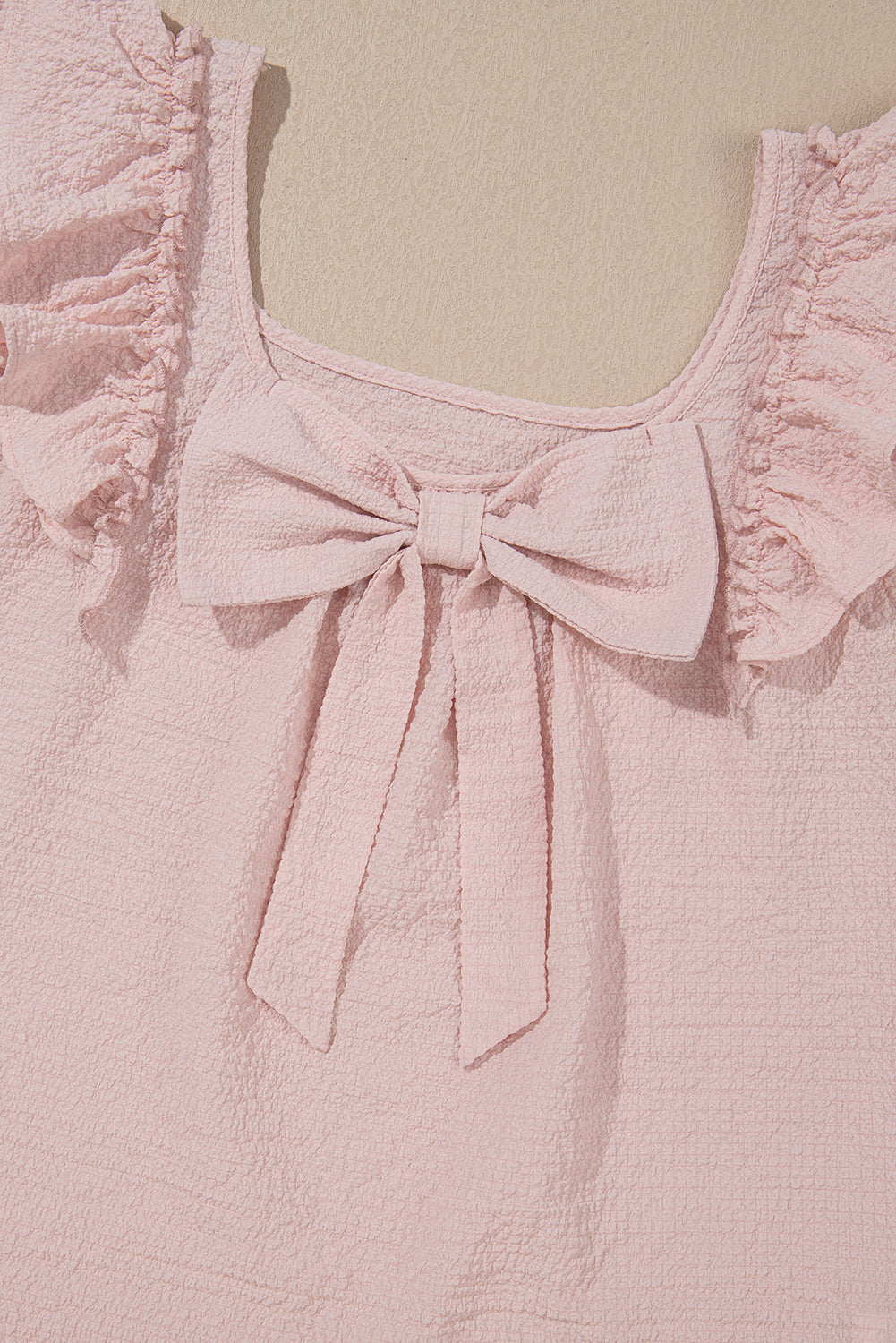 Textured Bow Back Frilled Butterfly Sleeve Blouse