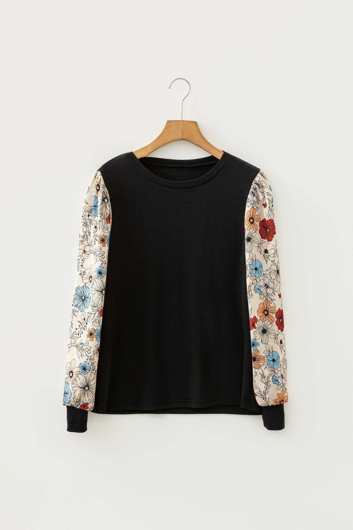Leopard & Floral Patchwork Puff Sleeve Top