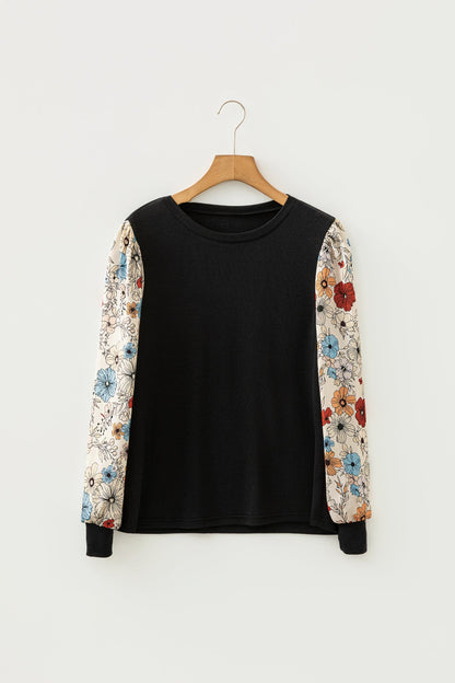 Leopard & Floral Patchwork Puff Sleeve Top