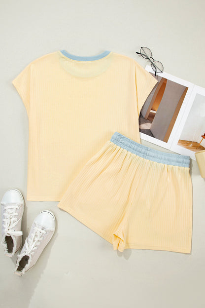 Colorblock Trim Ribbed Top & Shorts Set