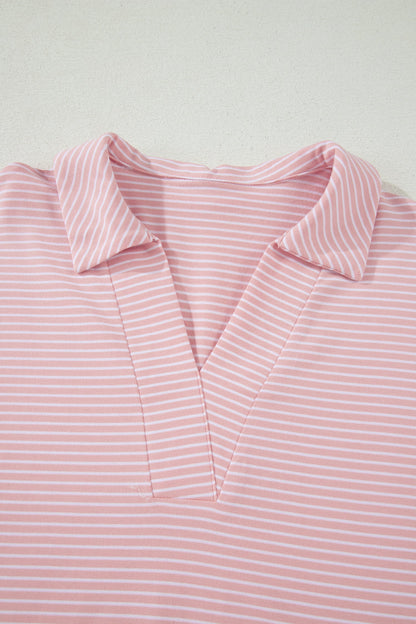Stripe Dolman Sleeve Polo Shirt & Drawstring Shorts Set