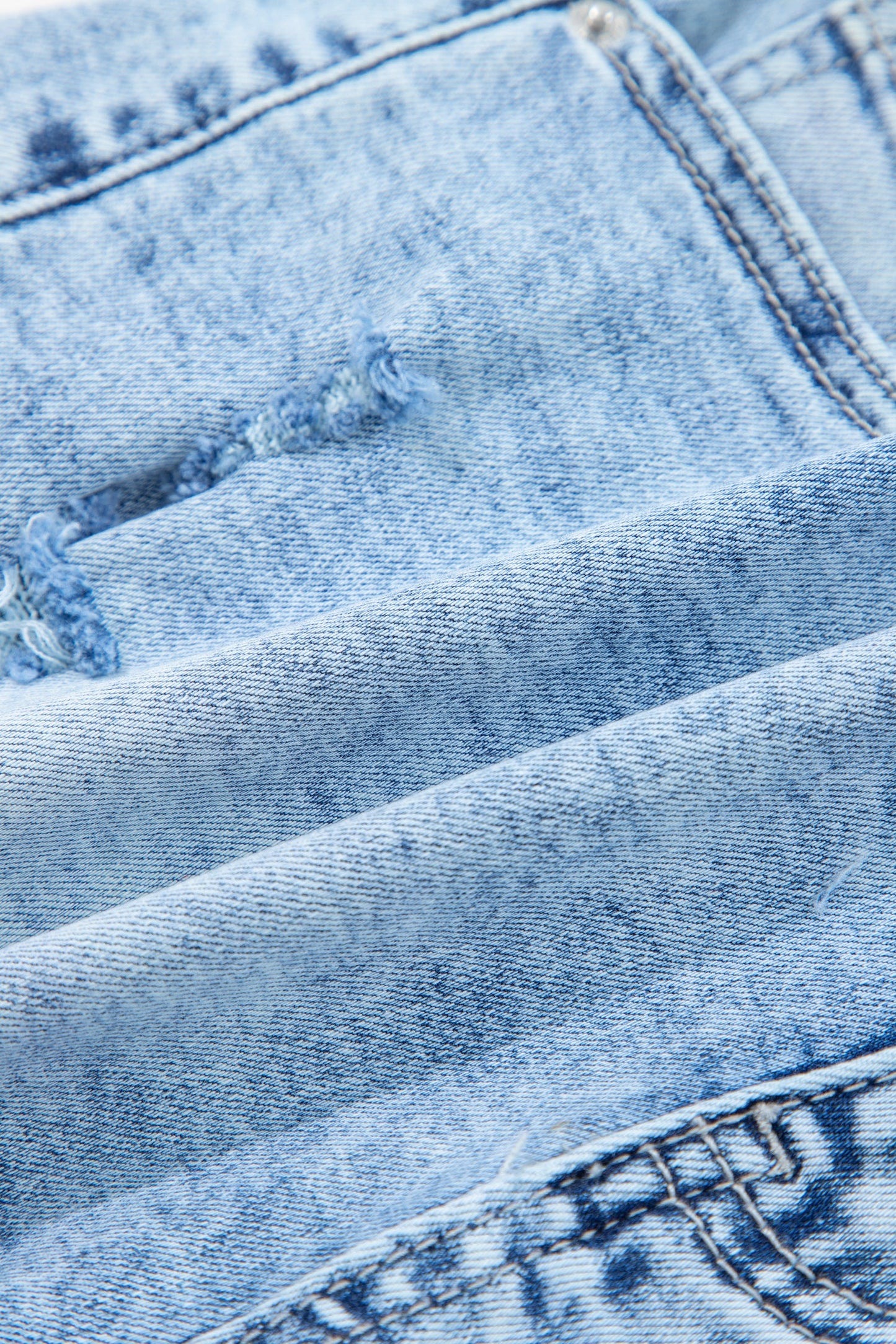 Distressed Denim Acid Wash High Waist Shorts