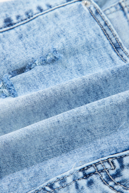 Distressed Denim Acid Wash High Waist Shorts