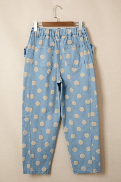 Polka Dot Denim Bow Pocket Barrel Leg Jeans