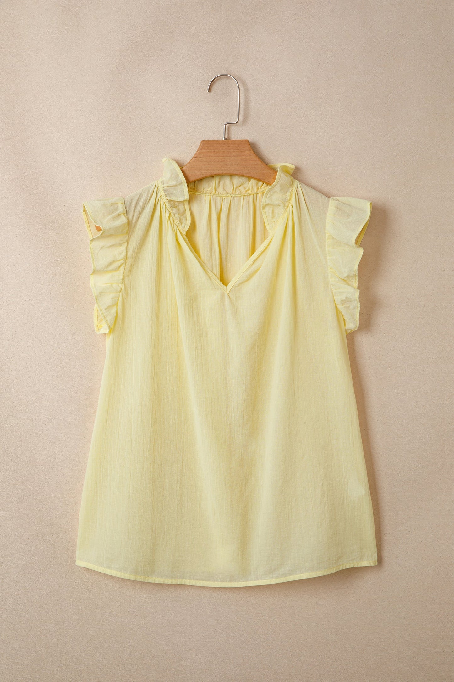 Solid Ruffle Trim V-Neck Sleeveless Top